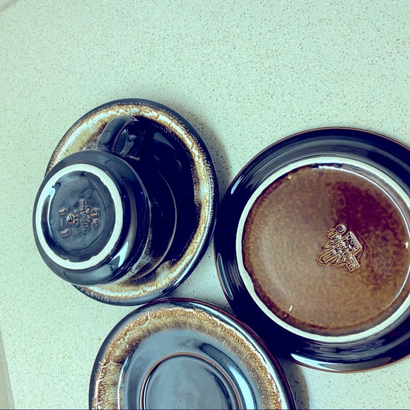 VINTAGE Pfalgraff Brown Drip coffee and saucer set for 3 - Picture 3 of 3
